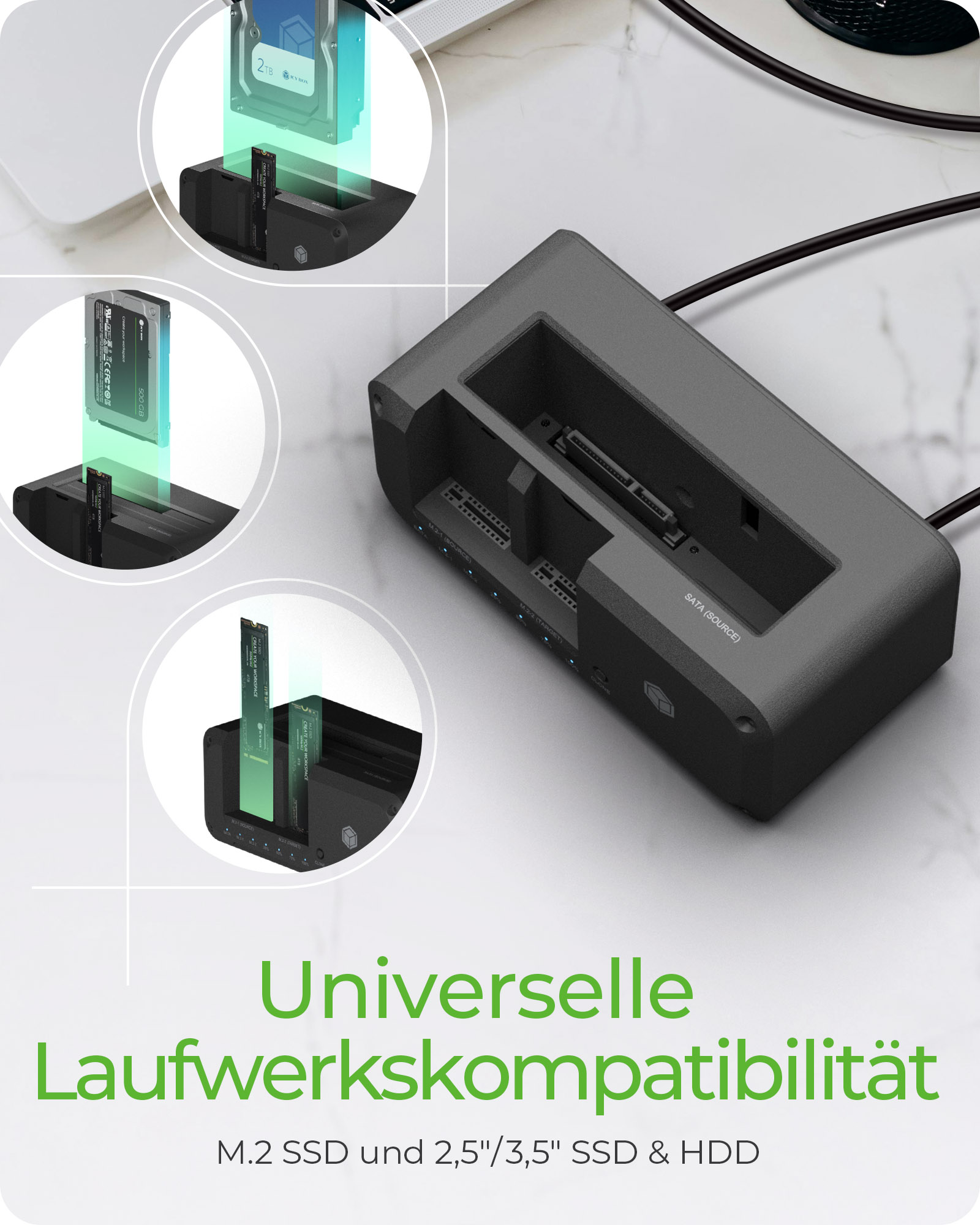 Docking- & Klonstation IcyBox SATA & M.2 USB3.2 Type retail
