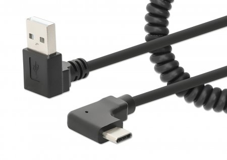 MANHATTAN Spiralkabel USB-A auf USB-C Ladekabel 1m schwarz
