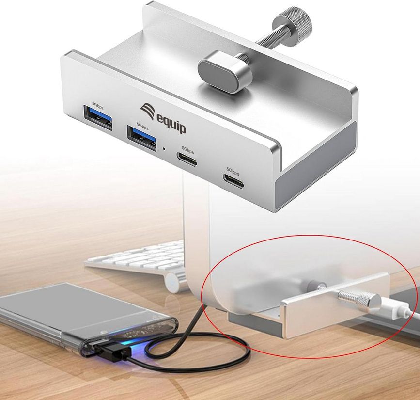 Equip 4-Port-Klemm USB-A3.2-Hub->2xUSB-C/2xUSB-A 5Gbps