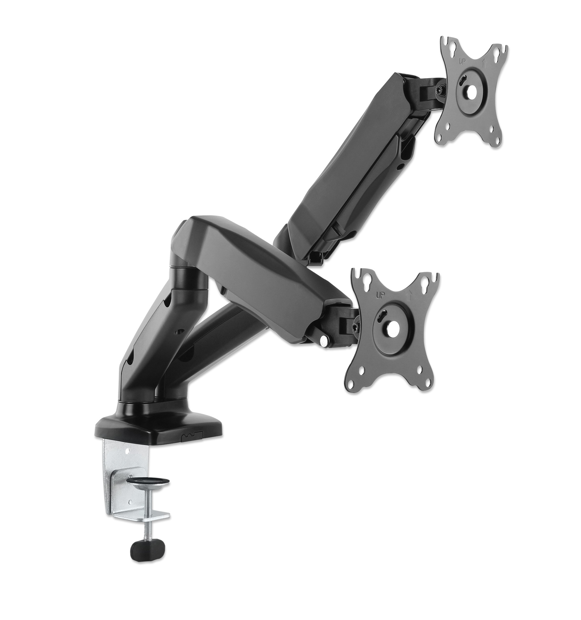 MANHATTAN Tischhalterung mit Gasdruckfeder für zwei Monitore 43,18 bis 81,28cm von 17 bis 32 Zoll und bis zu 9 kg pro Arm Aluminium
