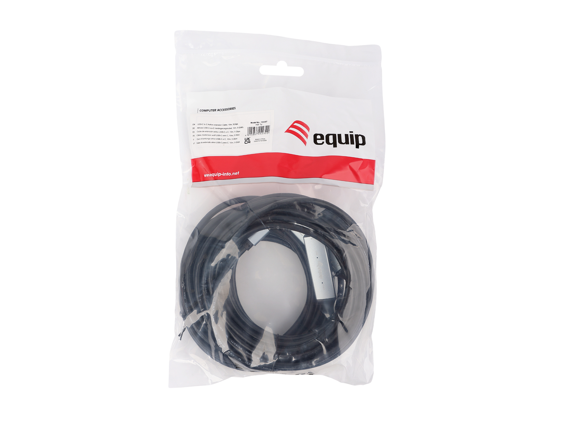 Equip Kabel USB-C3.2->C Gen1 Akt.Erweit.St/Bu 10.00m schwarz