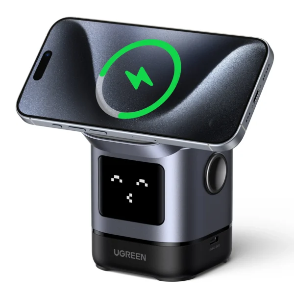 UGREEN Uno W709 2-in-1 Magnetic Wireless Charger 15W Ladestation Qi2 zertifiziert Display fuer iPhone und AirPods