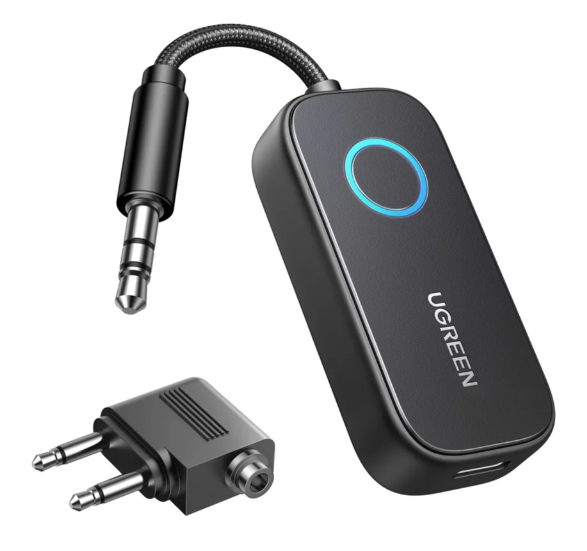 UGREEN CM672 aptX 3,5mm Klinke 2-in-1 Bluetooth 5.3 Transmitter und Receiver Dual Connection TX und RX Modus fuer Flugzeug KFZ TV