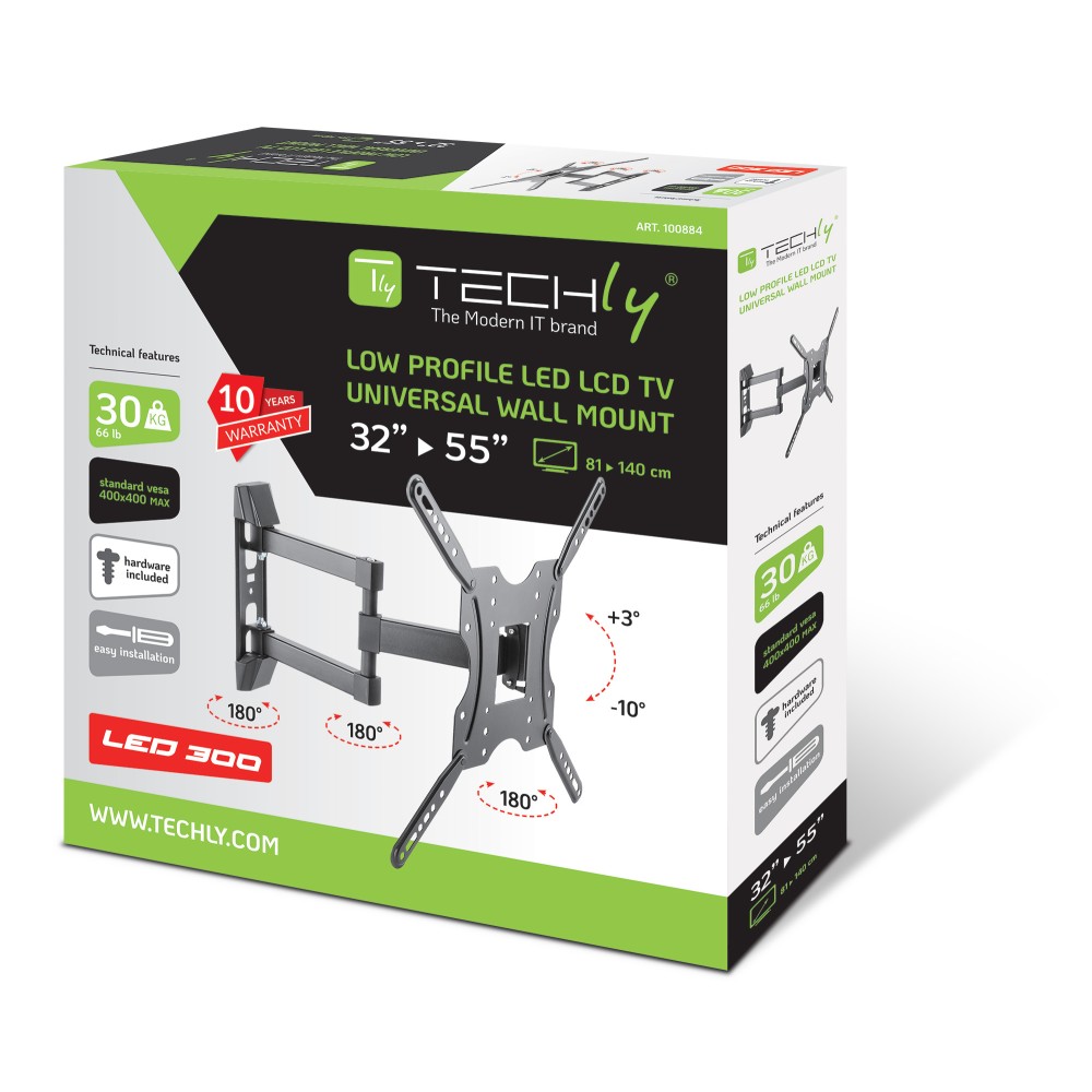 TECHLY Wandhalterung fuer 1 LCD TV LED schwarz 81,28cm-139,70cm 32-55Zoll Slim