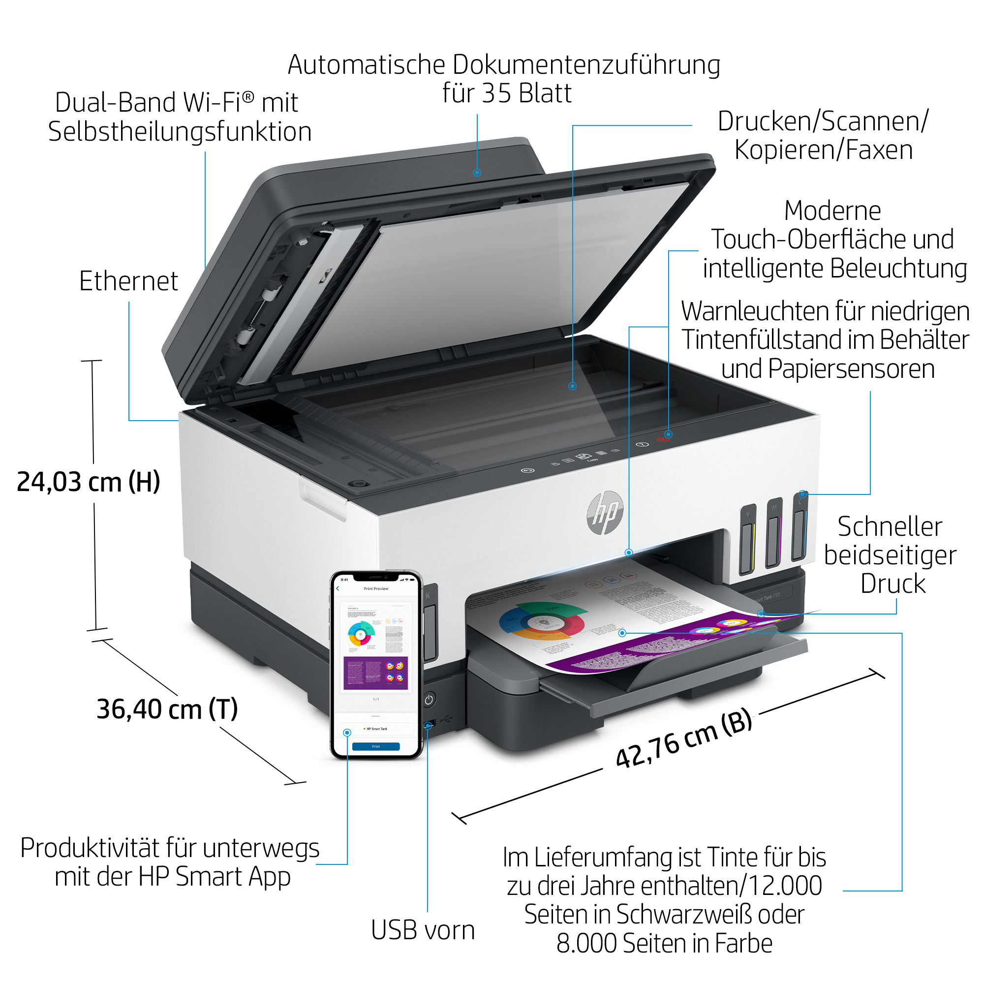 AKTION: HP Smart Tank 7605 4 in 1 Tintenstrahl-Multifunktionsdrucker grau mit 50 Euro CashBack