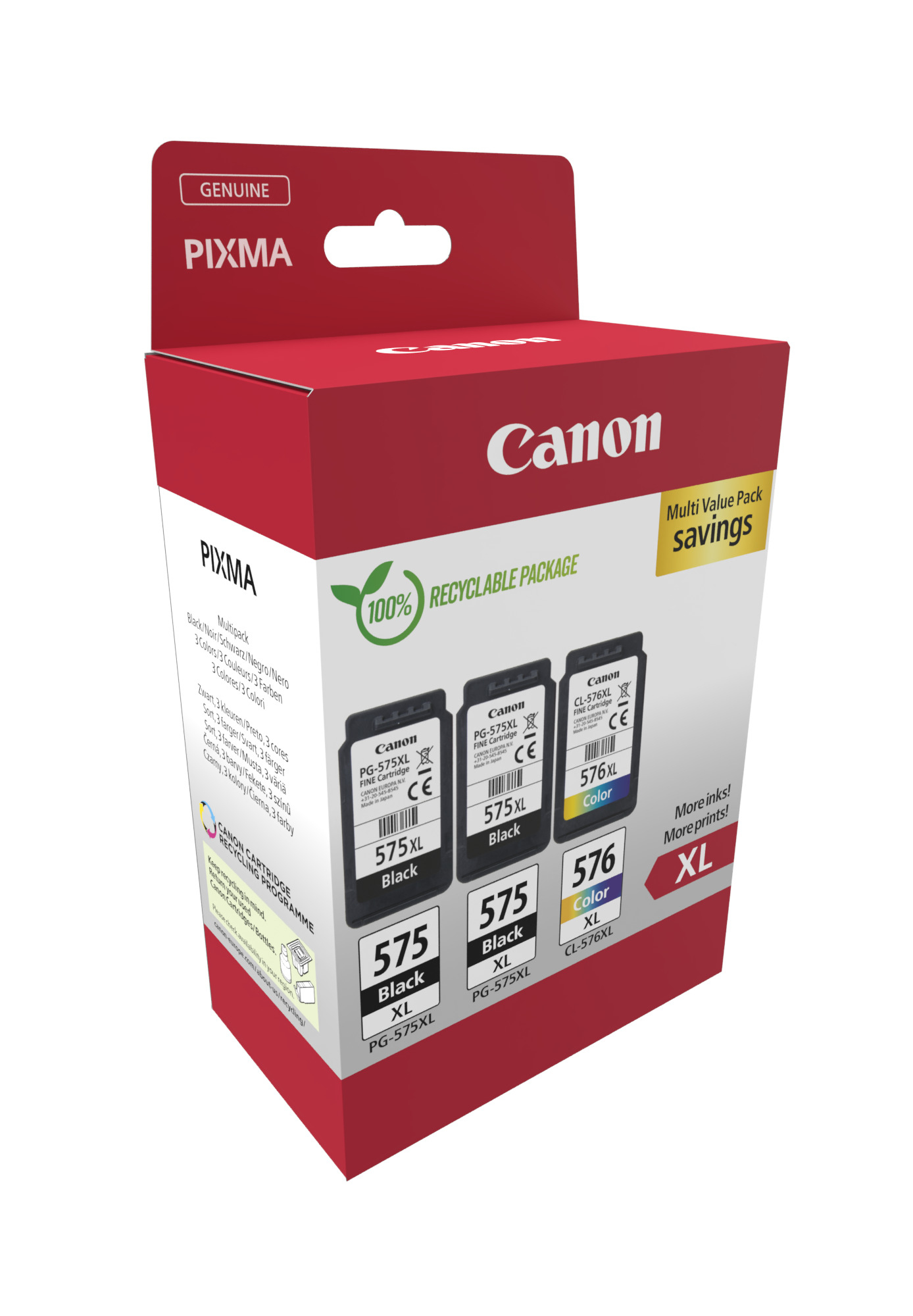 Canon PG-575XLx2/CL-576XL schwarz, color Druckköpfe, 3er-Set