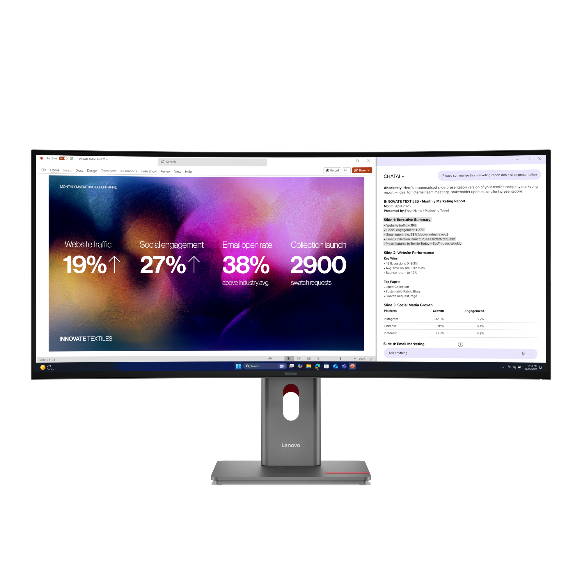 LENOVO ThinkVision P40WD-40 LED monitor curved 100,84cm 39,7Zoll 5120x2160 5K 120Hz IPS HDR10 Thunderbolt 4 HDMI DisplayPort speaker