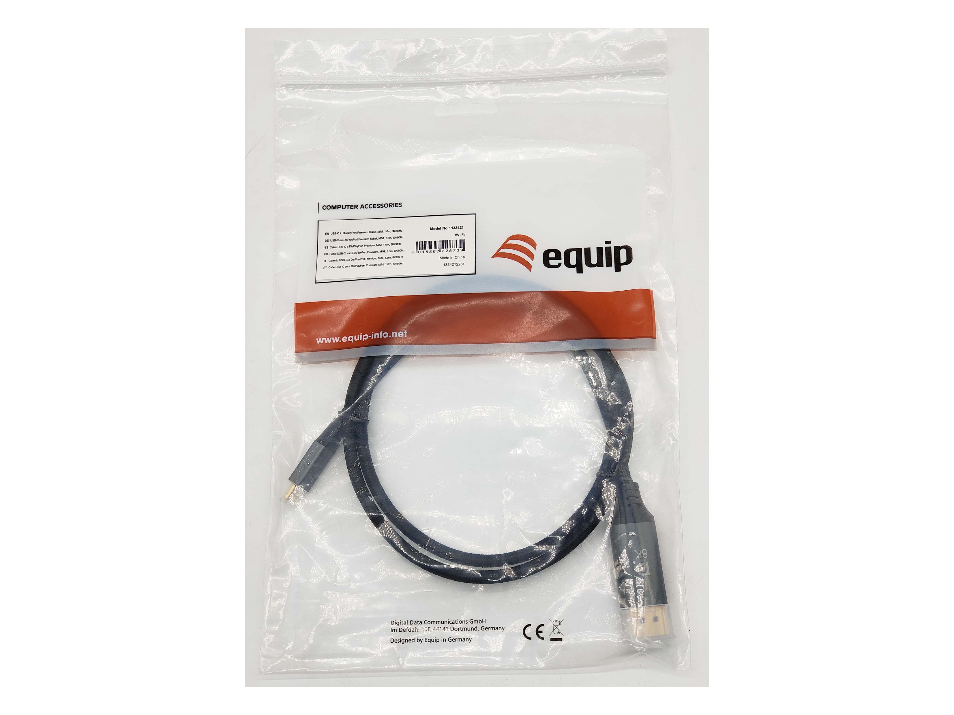 Equip Adapter USB-C->DisplayPort1.4 St/St 8K/ 60Hz 1.00m PVC