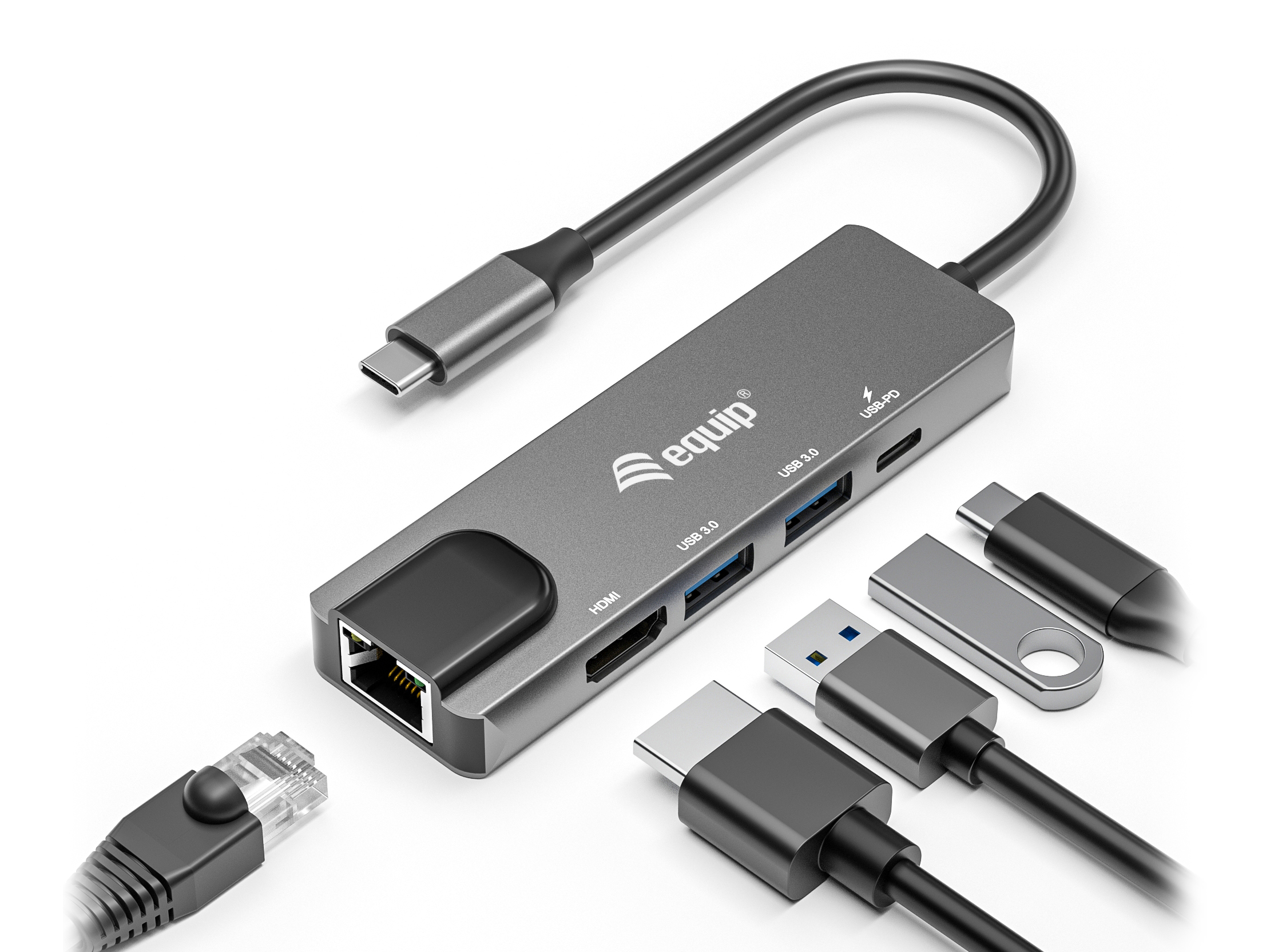Equip Dock 5-1 USB-C->HDMI,2xUSB-A,GbE,100W USB-C 0.25m