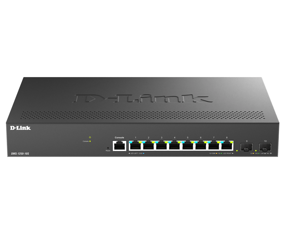 D-LINK DMS-1250-10S/E 8-Port Multi-Gigabit L2+ Smart Managed Switch 8x 2.5 GE 2x 10G SFP+ DNC / DNH ohne Lüfter