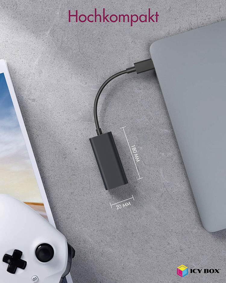 USB 3.2 Gen 1 Adapter IB-AC501a, USB-A Stecker > RJ-45 Buchse