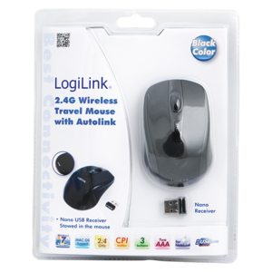 Logilink Maus mini Funk 2.4 GHz 800dpi optisch scroll black