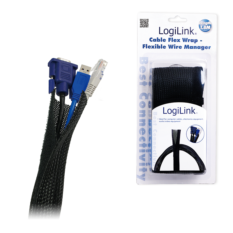 Logilink Kabelschlauch flexibel 1,8m schwarz