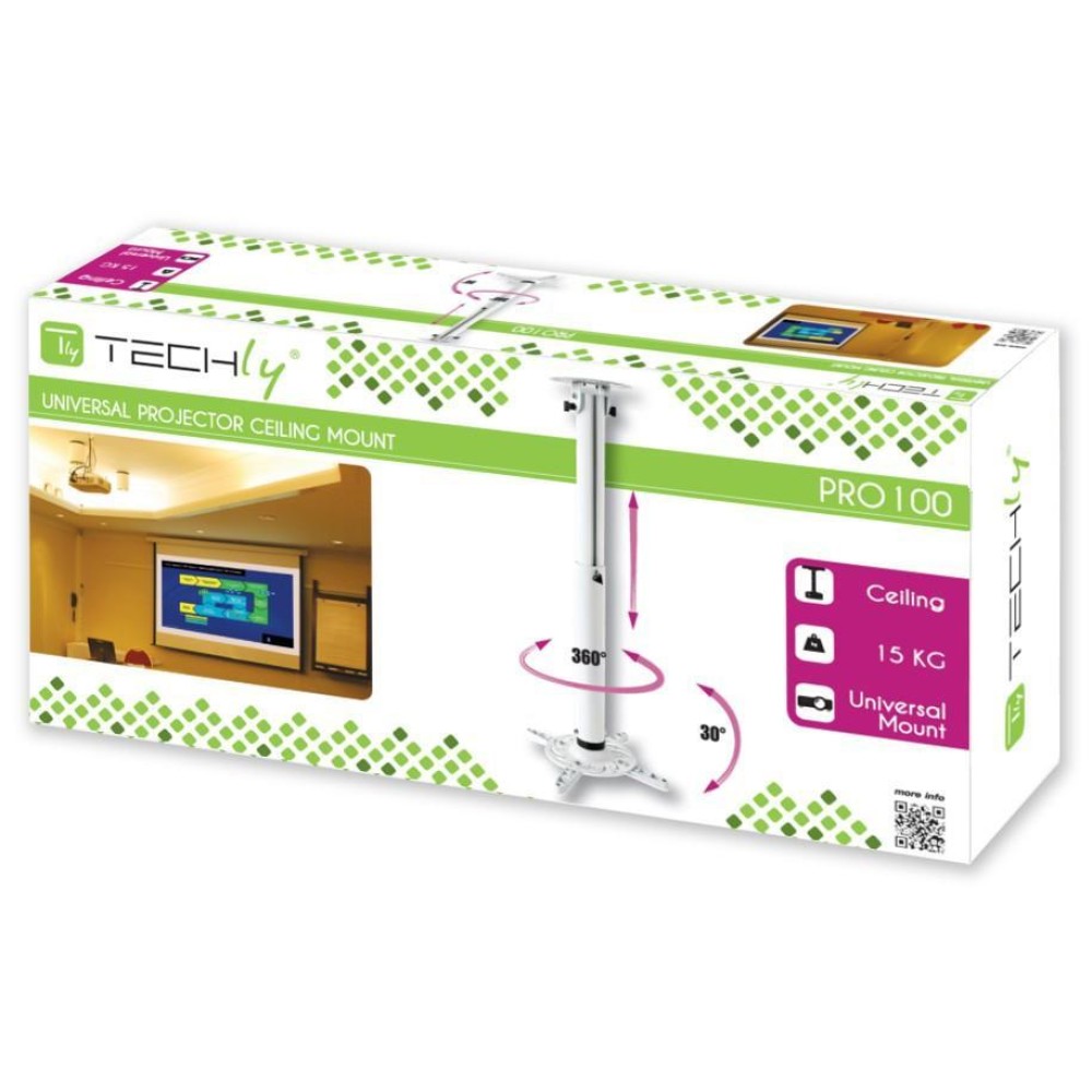 Techly Profi Deckenhalterung f. Beamer,ausziehbar,50-77cm,w.