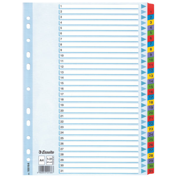 Esselte Ordnerregister DIN A4 Vollformat 1-31 farbig 31-teilig, 1 Satz