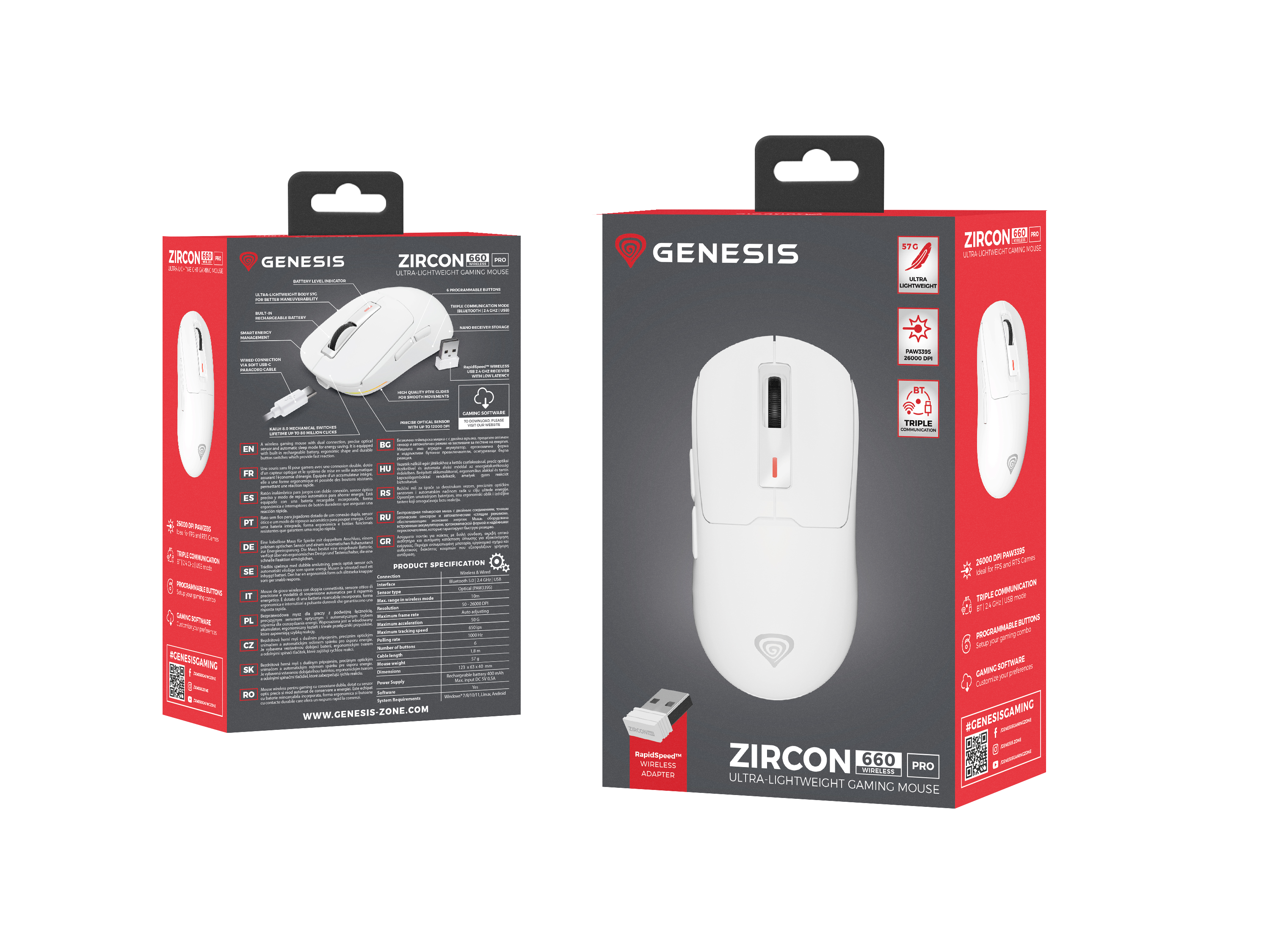 Genesis Gaming Maus ZIRCON 660 PRO kabellos weiß