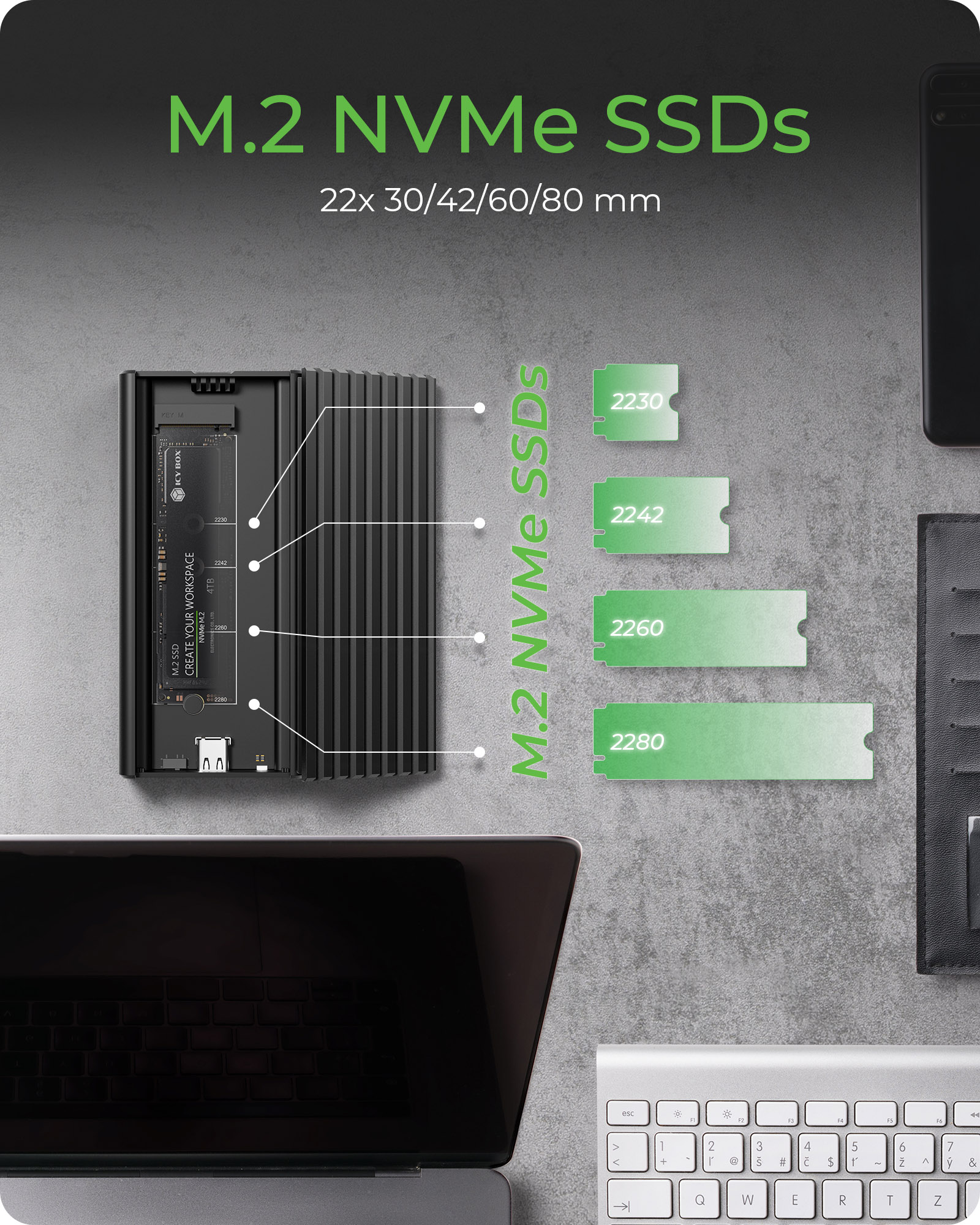 Geh. IcyBox für NVMe M.2 SSD zu Type-C USB 3.2