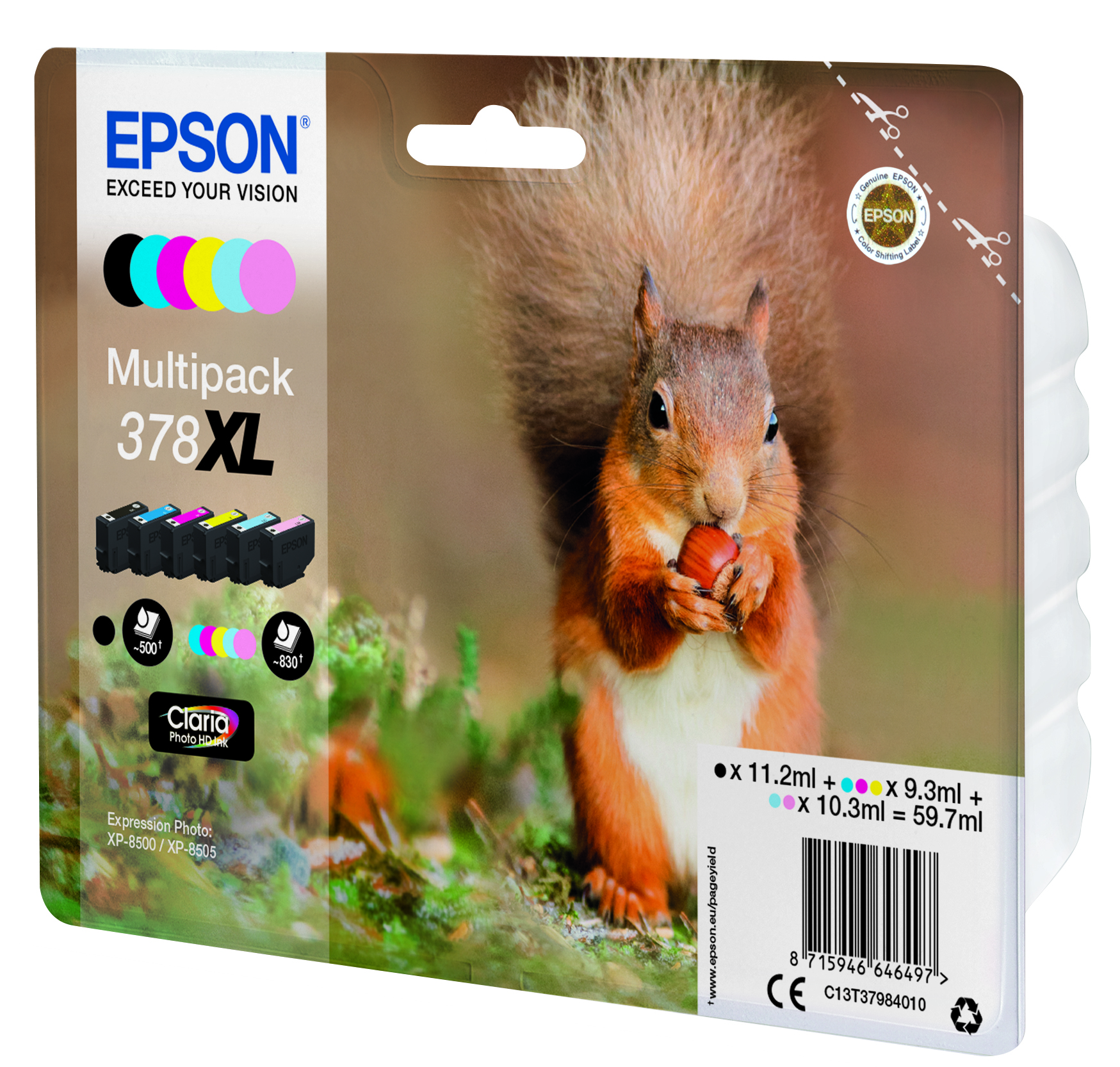 EPSON 378XL/T37984 (Eichhörnchen) schwarz, cyan, magenta, gelb, light cyan, light magenta Druckerpatronen, 6er-Set