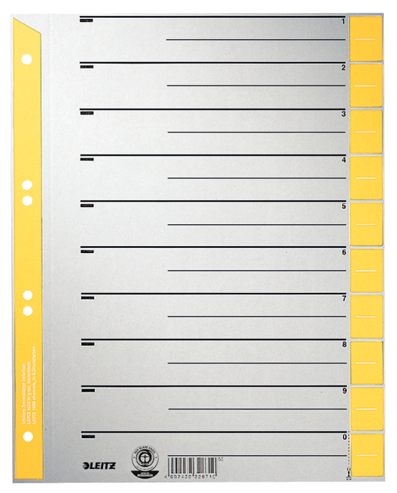 LEITZ Trennblätter 1652 DIN A4 1-0 gelb, 230 g/qm, 100 St.