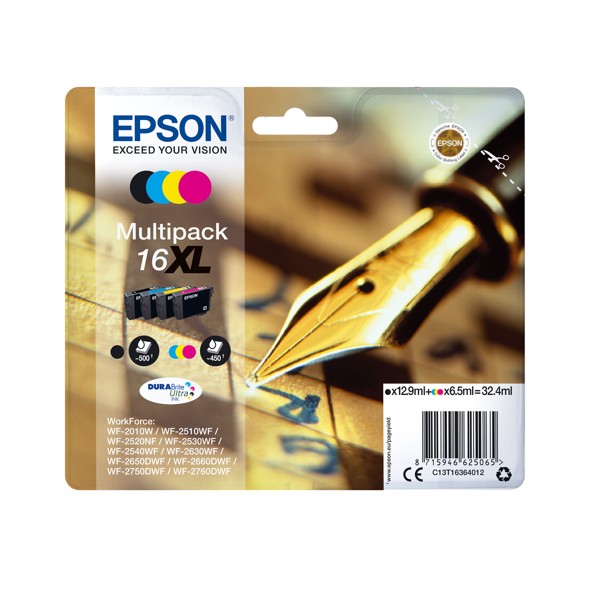 EPSON 16XL / T1636XL (Füller) schwarz, cyan, magenta, gelb Druckerpatronen, 4er-Set