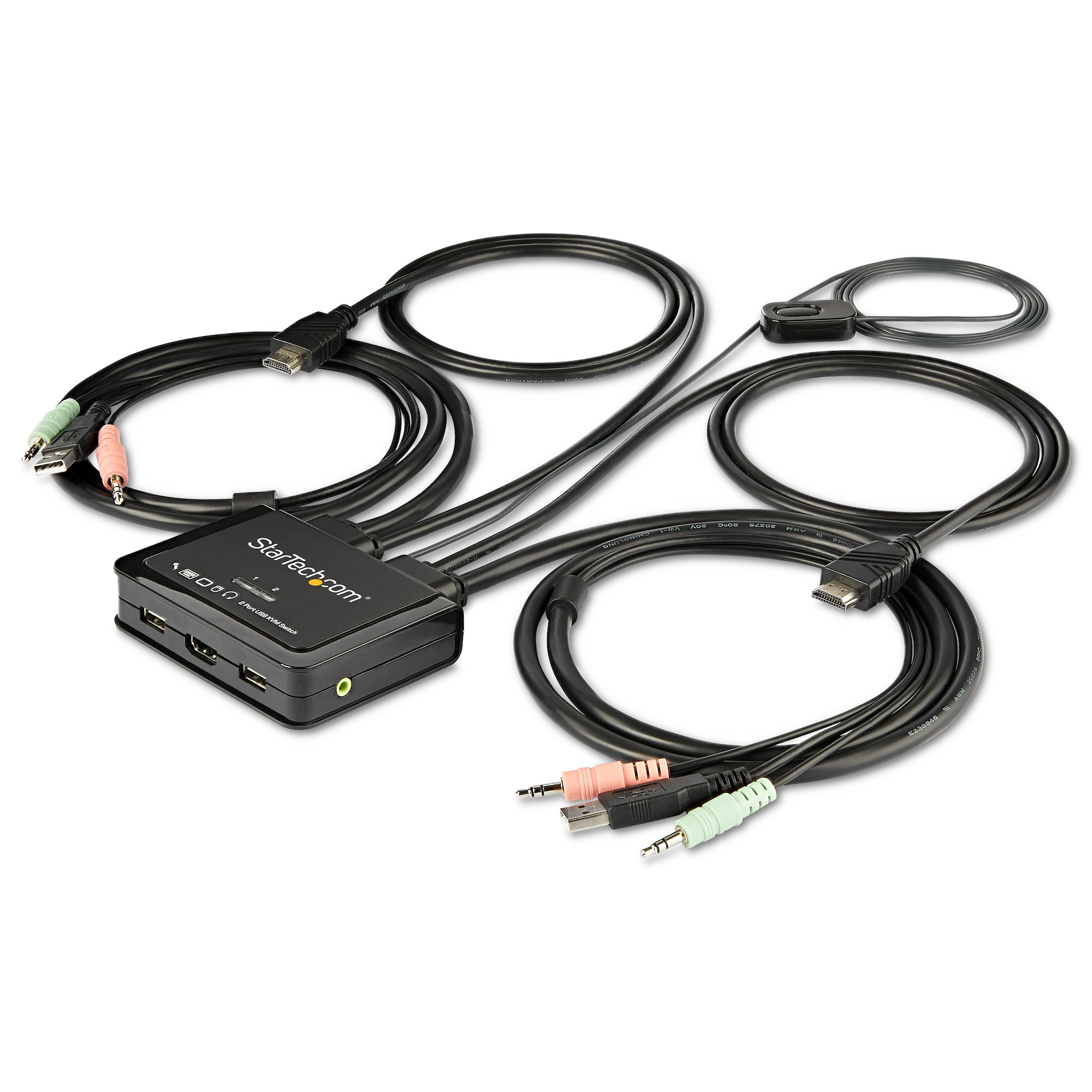 STARTECH.COM 2 Port HDMI KVM Switch with 4 Foot Built-In Cables - OS Independent - Support for 3.5mm Audio - USB 4K 60Hz