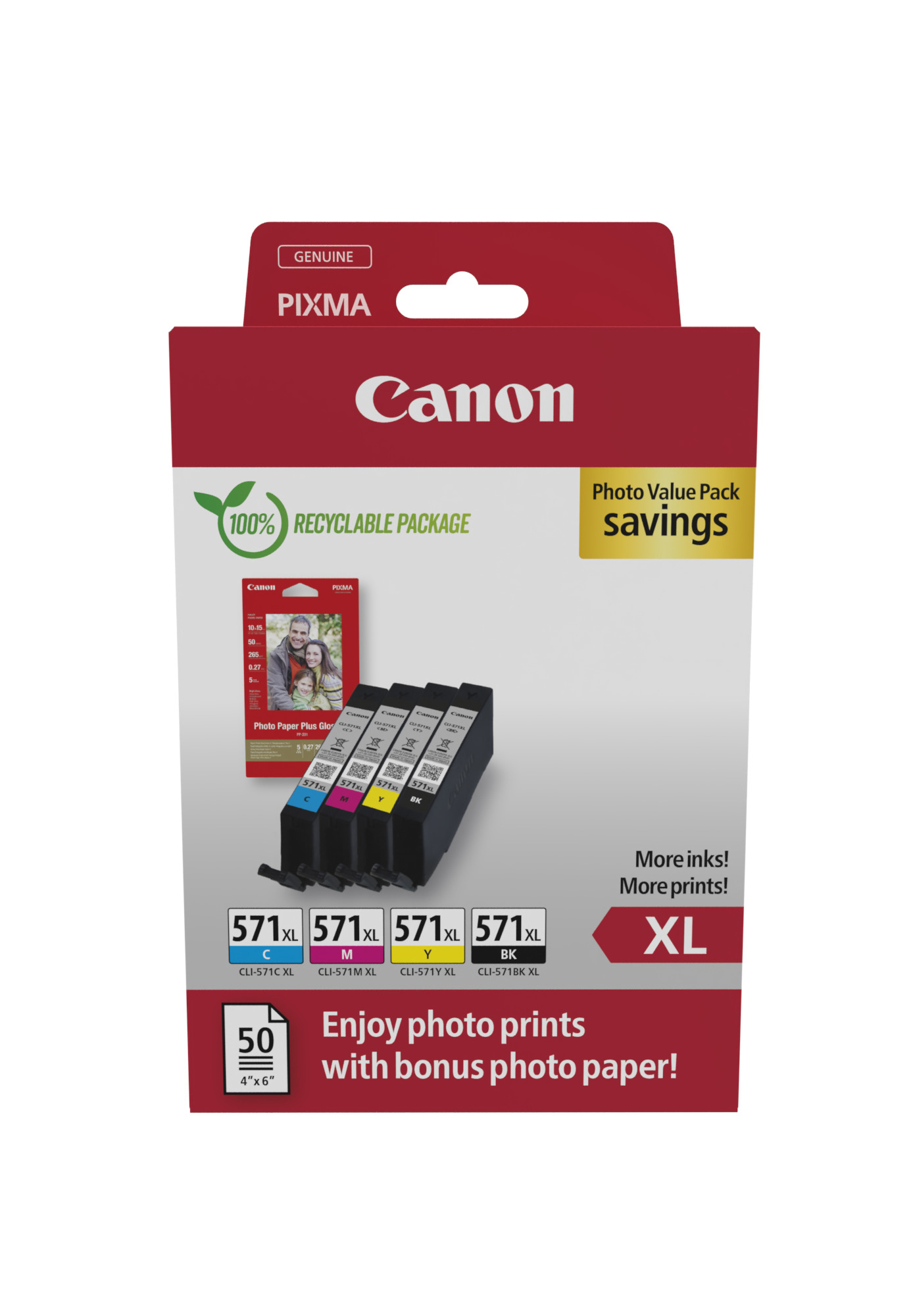 Canon CLI-571 XL C/M/Y/BK schwarz, cyan, magenta, gelb Druckerpatronen + Fotopapier