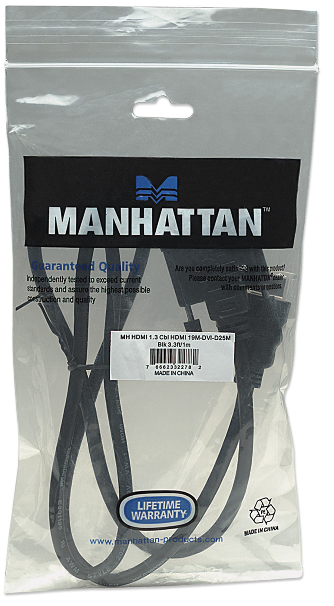 MANHATTAN HDMI auf DVI-Kabel, HDMI-Stecker auf DVI-D, 1m