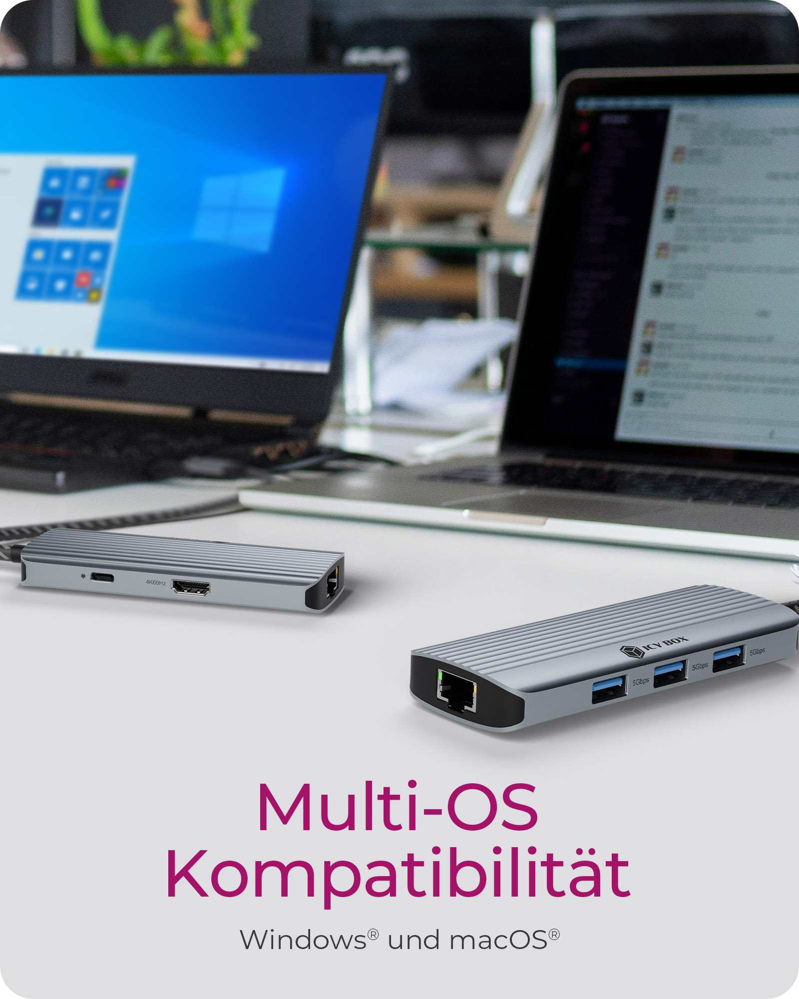 Dockingstation IcyBox 6 in 1 1xHDMI 4K60Hz, 3x USB-A