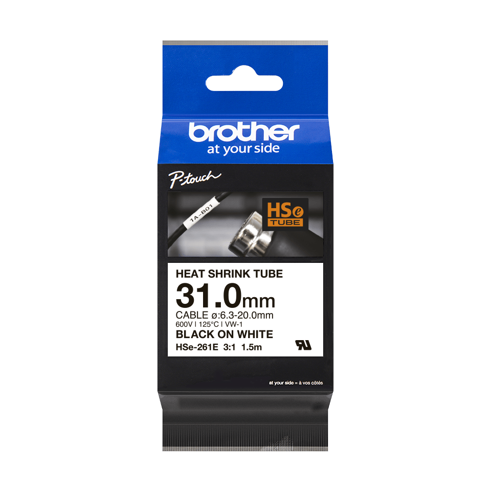 brother Schrumpfschlauch HSe-261E HSE261E, 31 mm, schwarz auf weiß, 1 St.