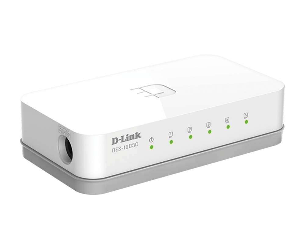 D-LINK DES-1005C 5-Port Fast Ethernet unmanaged Switch 5x 100Base-TX lüfterlos weiss