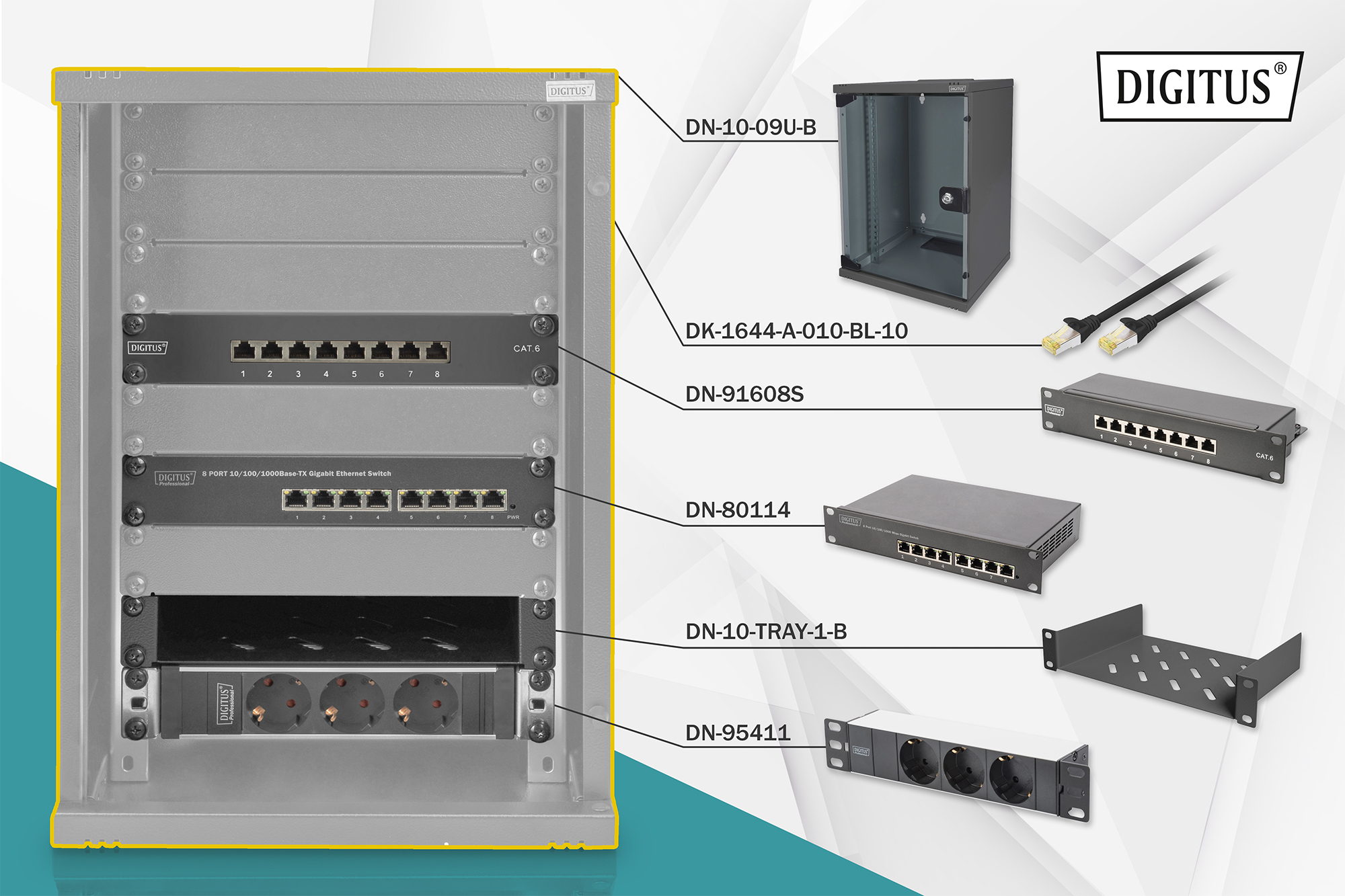 DIGITUS Netzwerk-Set 254 mm (10)-9HE, 312x300mm (B x T)
