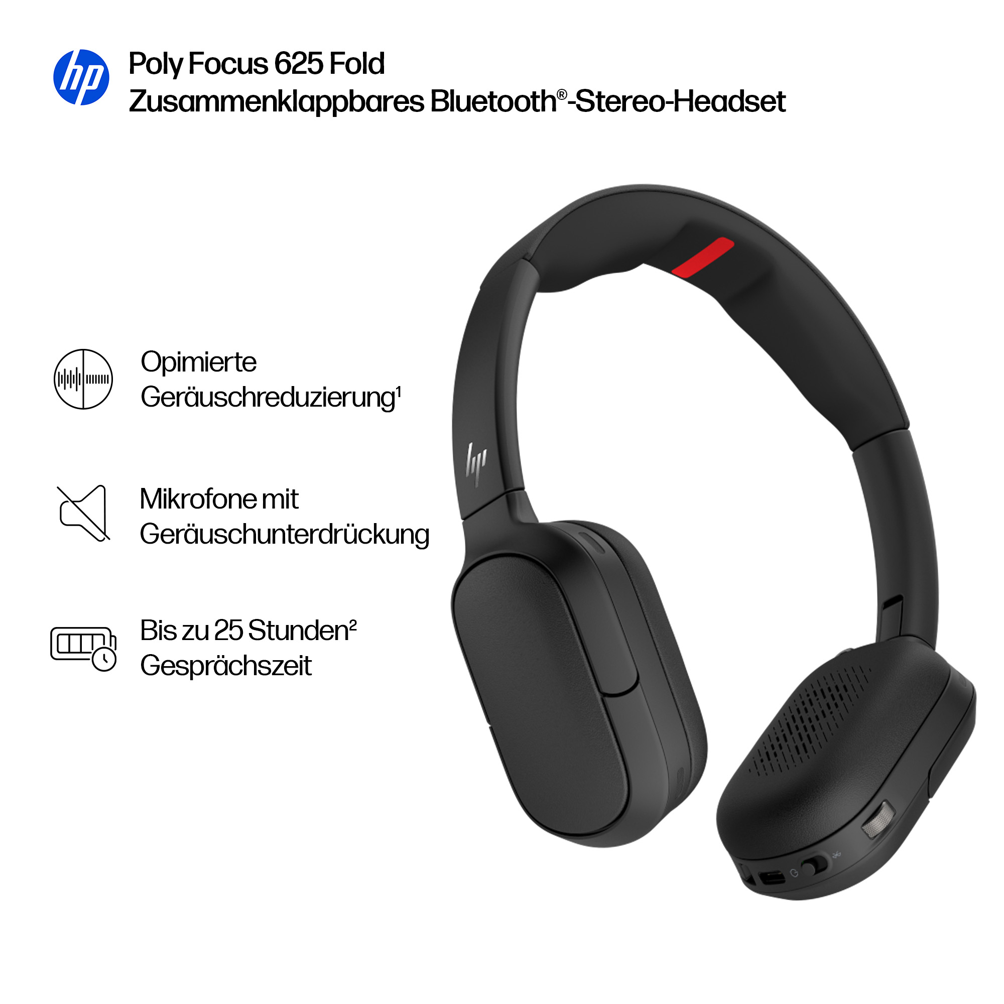 HP Poly Focus 625 Fold Stereo Bluetooth Headset