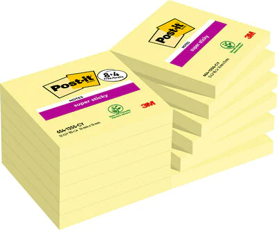 8 + 4 GRATIS: Post-it® Super Sticky Haftnotizen extrastark gelb, 8 Blöcke + GRATIS 4 Blöcke
