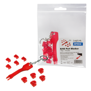 Logilink RJ45 Port Blocker Set 10Stück rot + Schlüssel