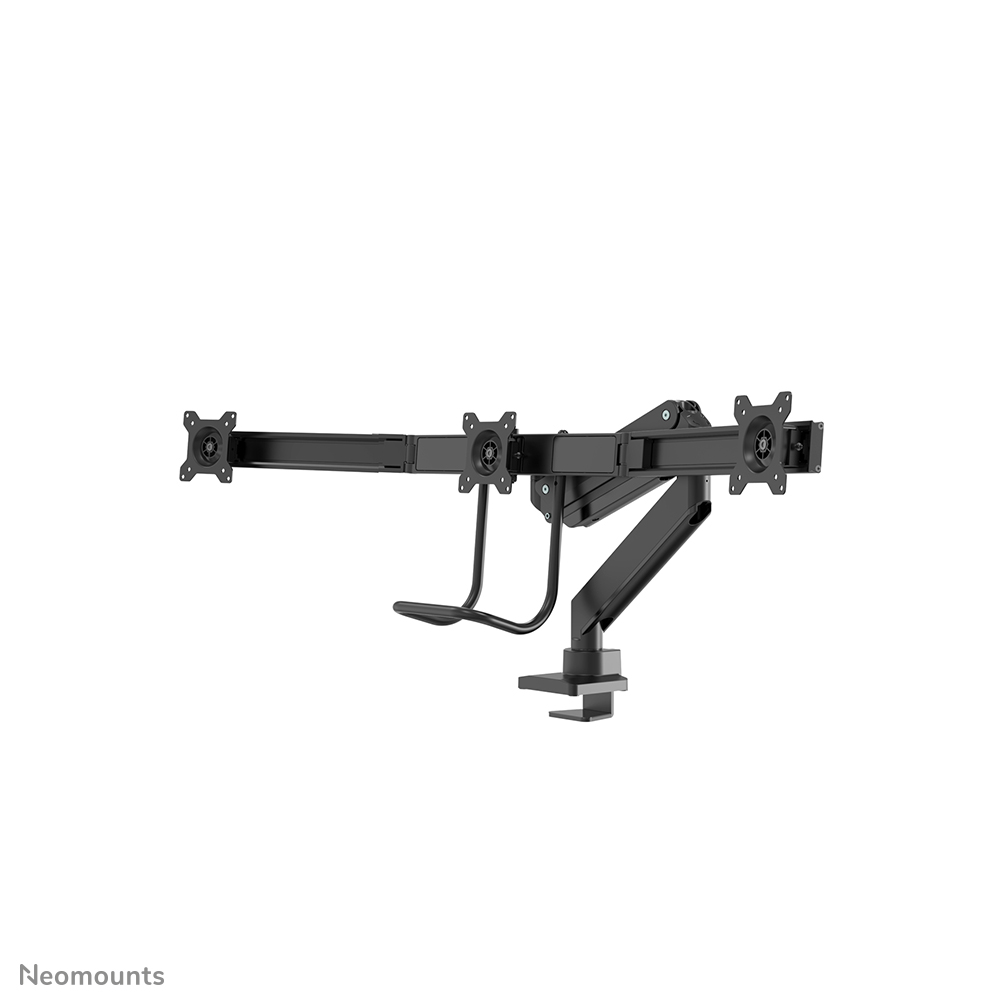 NEOMOUNTS Monitor Triple-Deskmount with crossbar 17-24inch Full Motion Gasspring Tilt Rotate Swivel Grommet/Clamp black