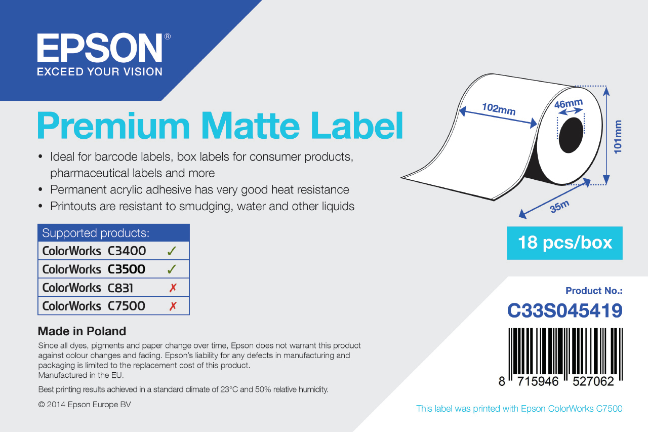 1ROLL PREMIUM MATTE LABEL CONT 102MMX35M