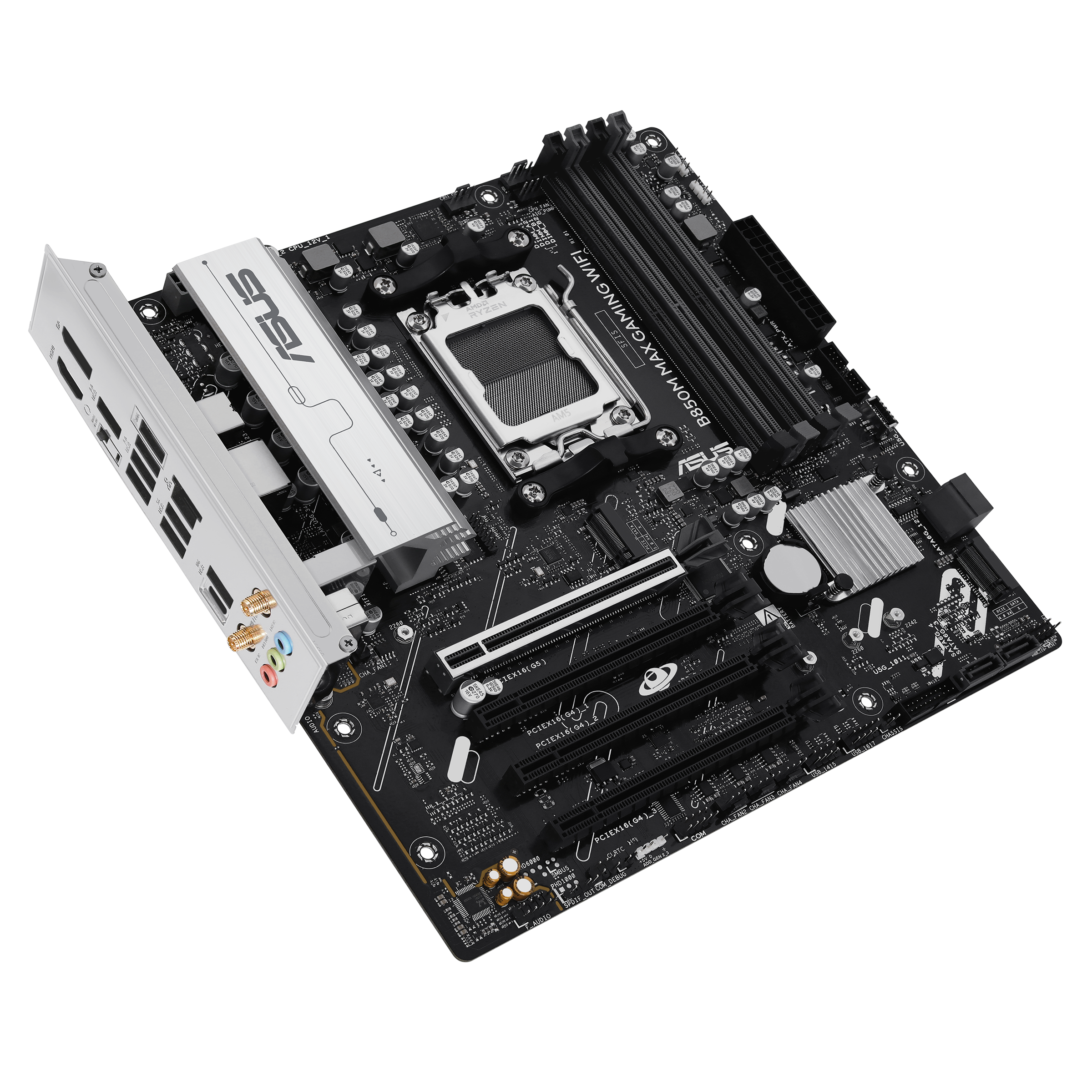 ASUS B850M MAX GAMING WIFI AMD AM5 mATX motherboard 4xDDR5 PCIe 5.0 3xM.2 1xHDMI 1xDisplayPort 4xSATA