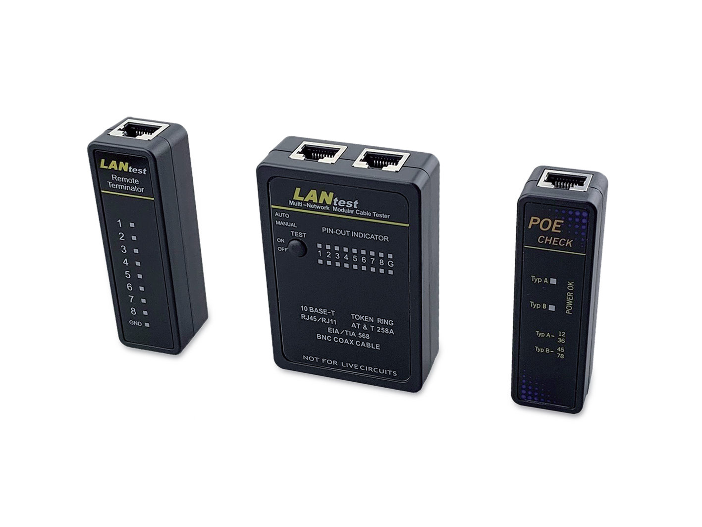 Equip Kabeltester für RJ45/RJ12/RJ11/BNC/PoE schwarz