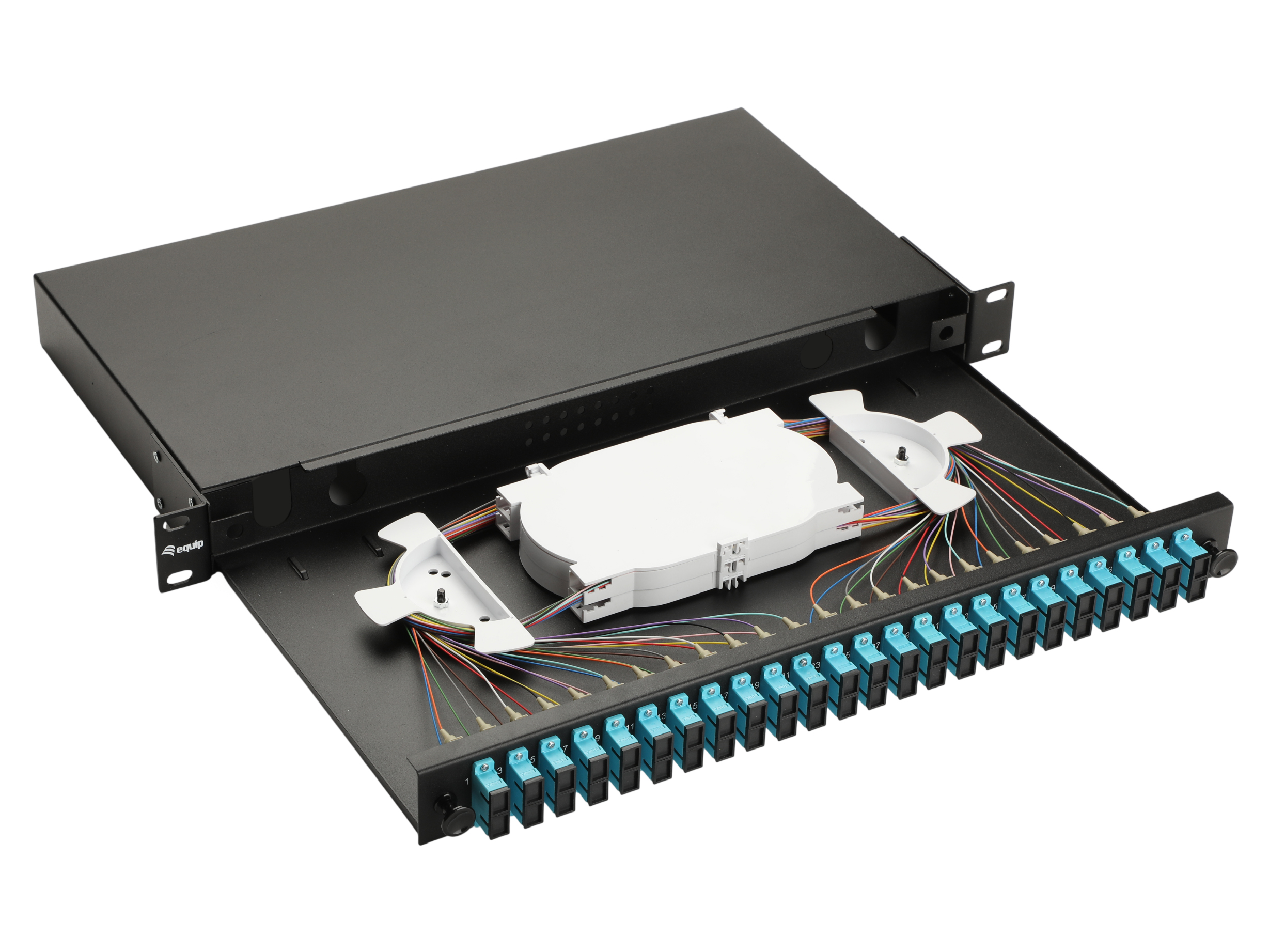 Equip LWL-Spleißkasten 24-Port LC-Duplex OM3 1U komplett sw