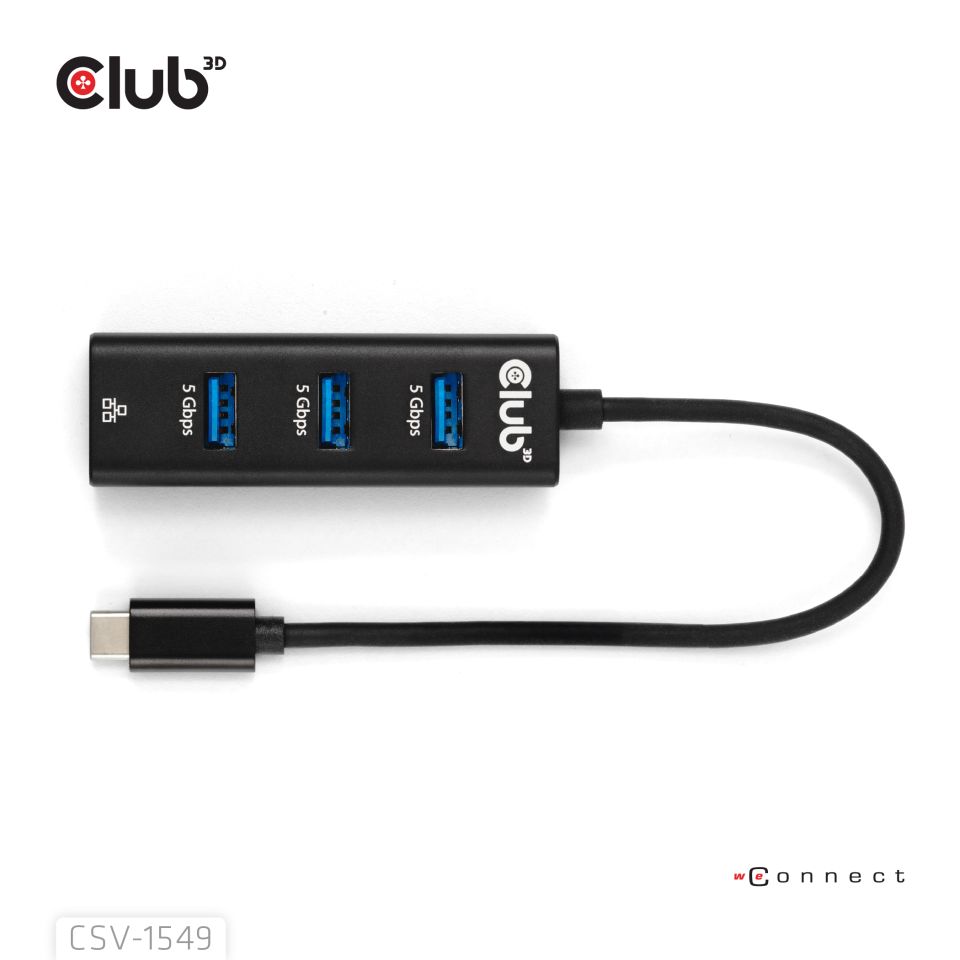 Club3D USB-Hub USB Typ-C 3.2 > 3x USB Typ A 1Gbps retail