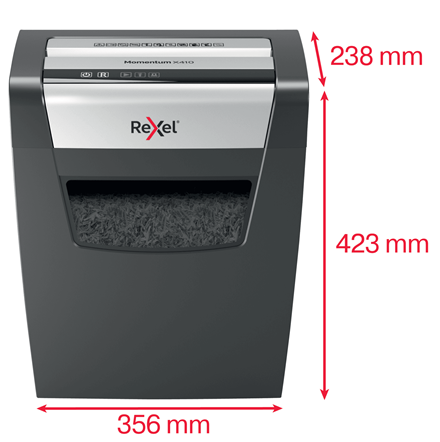 Rexel Momentum X410 Aktenvernichter mit Partikelschnitt P-4, 4 x 28 mm, bis 10 Blatt, schwarz