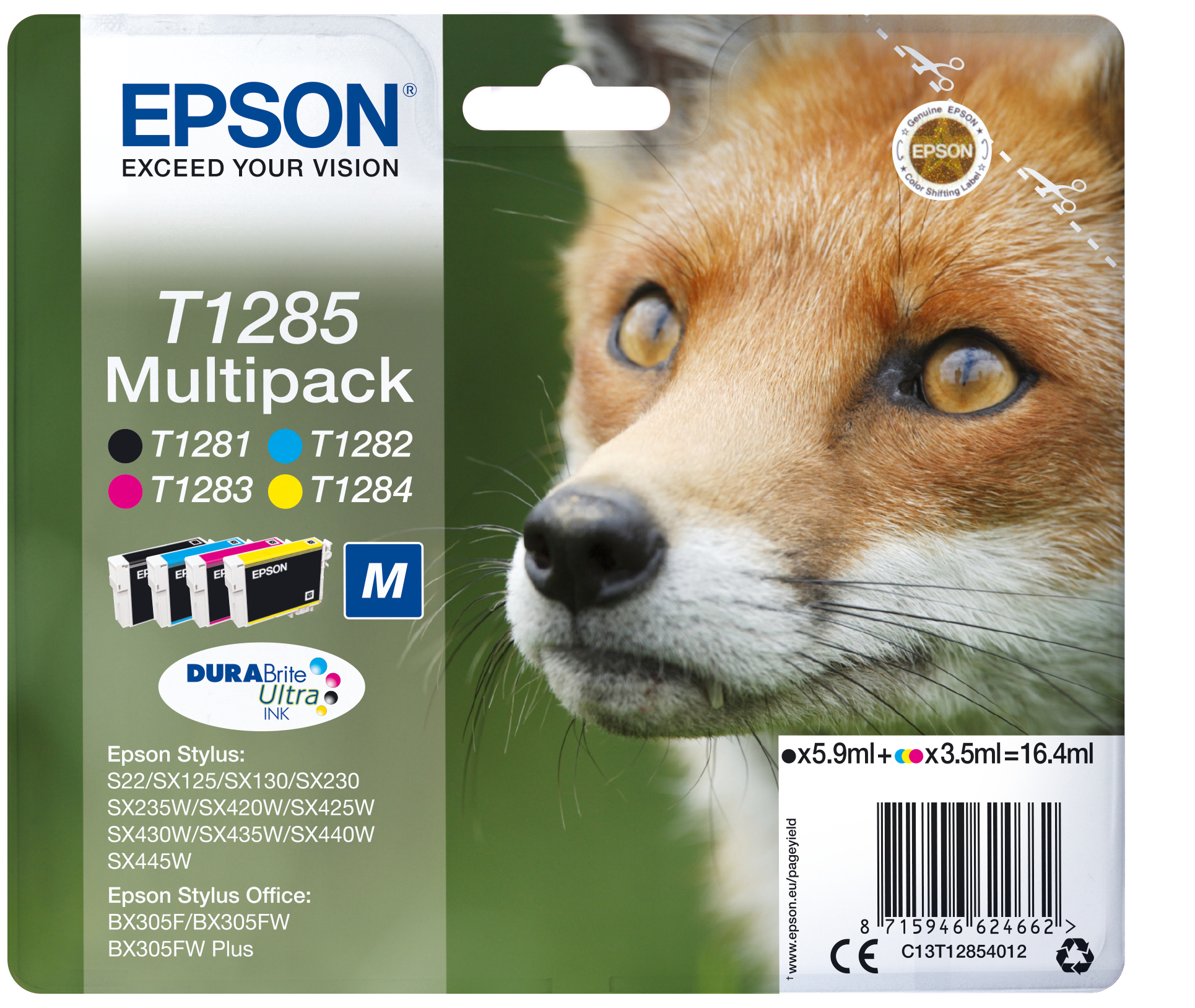 EPSON T1285M (Fuchs) schwarz, cyan, magenta, gelb Druckerpatronen, 4er-Set