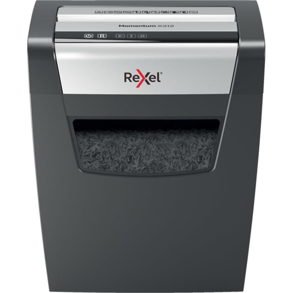 Rexel Momentum X312 Aktenvernichter mit Partikelschnitt P-3, 5 x 42 mm, bis 12 Blatt, schwarz