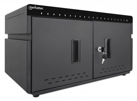 MANHATTAN 20-Port Ladeschrank 360W USB-C PD-Ports bis zu 3A/18W pro Port abschliessbar Ueberspannungsschutz Luefter Metallgehaeuse