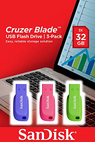SanDisk USB-Sticks Cruzer Blade blau, grün, pink 32 GB, 3 St.