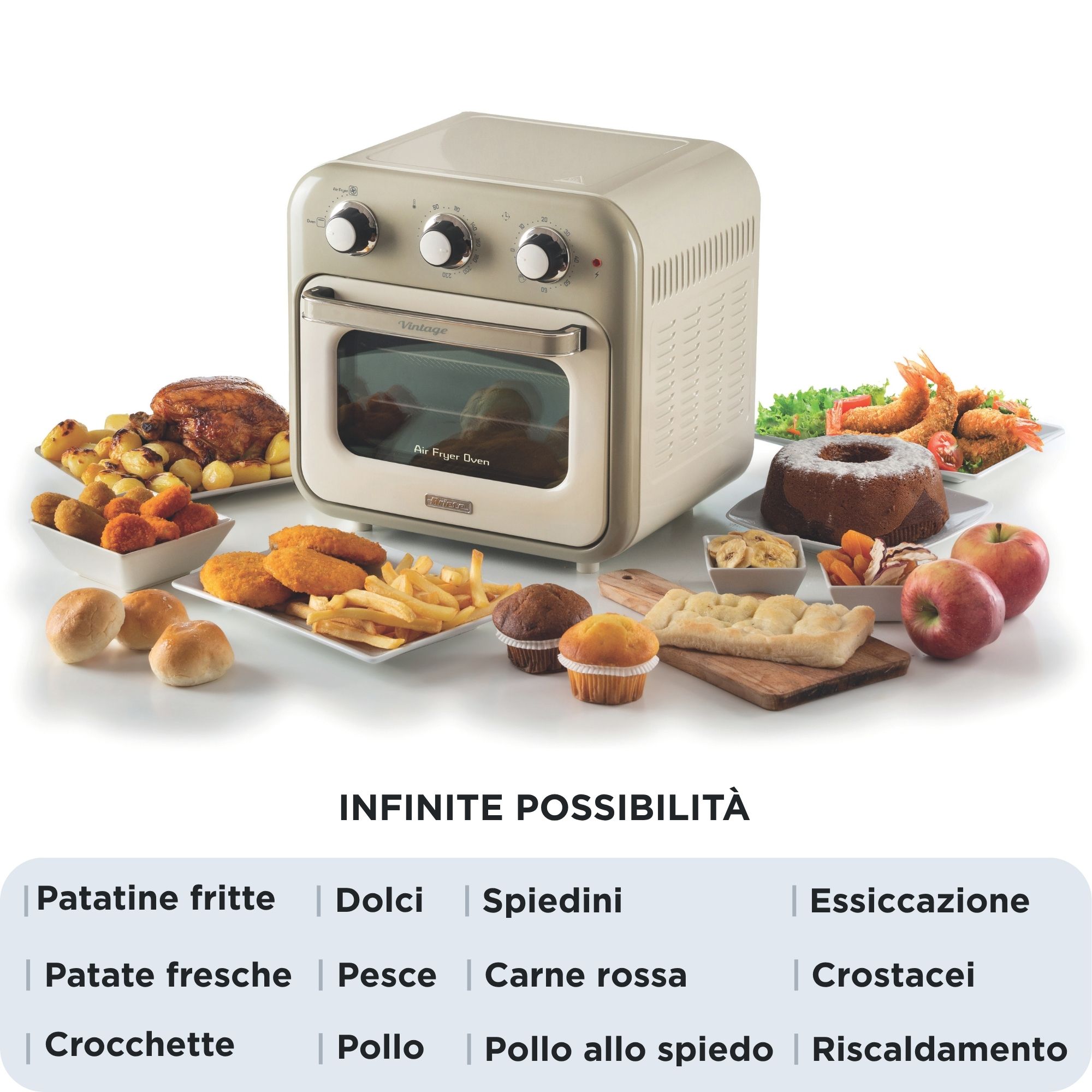 Heißluftfritteuse und Mini-Ofen 3in1 Vintage Beige