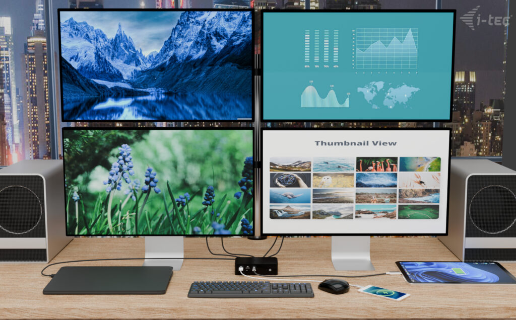 I-TEC Thunderbolt 5 Quattro Display DS 2xTB5 2xHDMI 1x2,5GLAN 1xAudio/Mic 1xUSB-C Gen2 4xUSB-A Gen2 SD+TF Kartenleser PD 140W KL