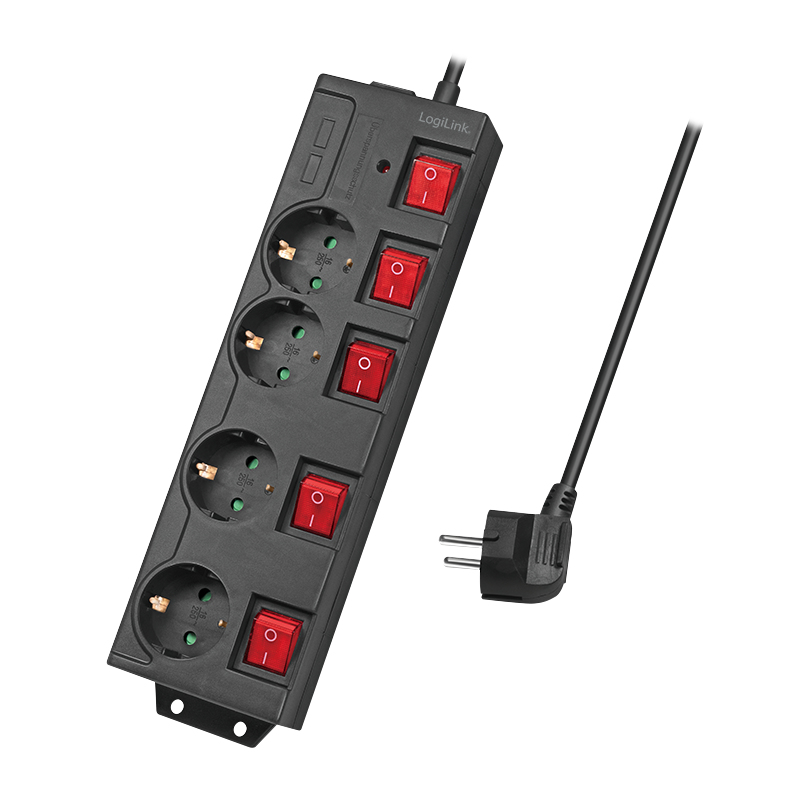 Logilink Steckdosenleiste 4-fach,4xCEE 7/3,m. 5Schalter,schw