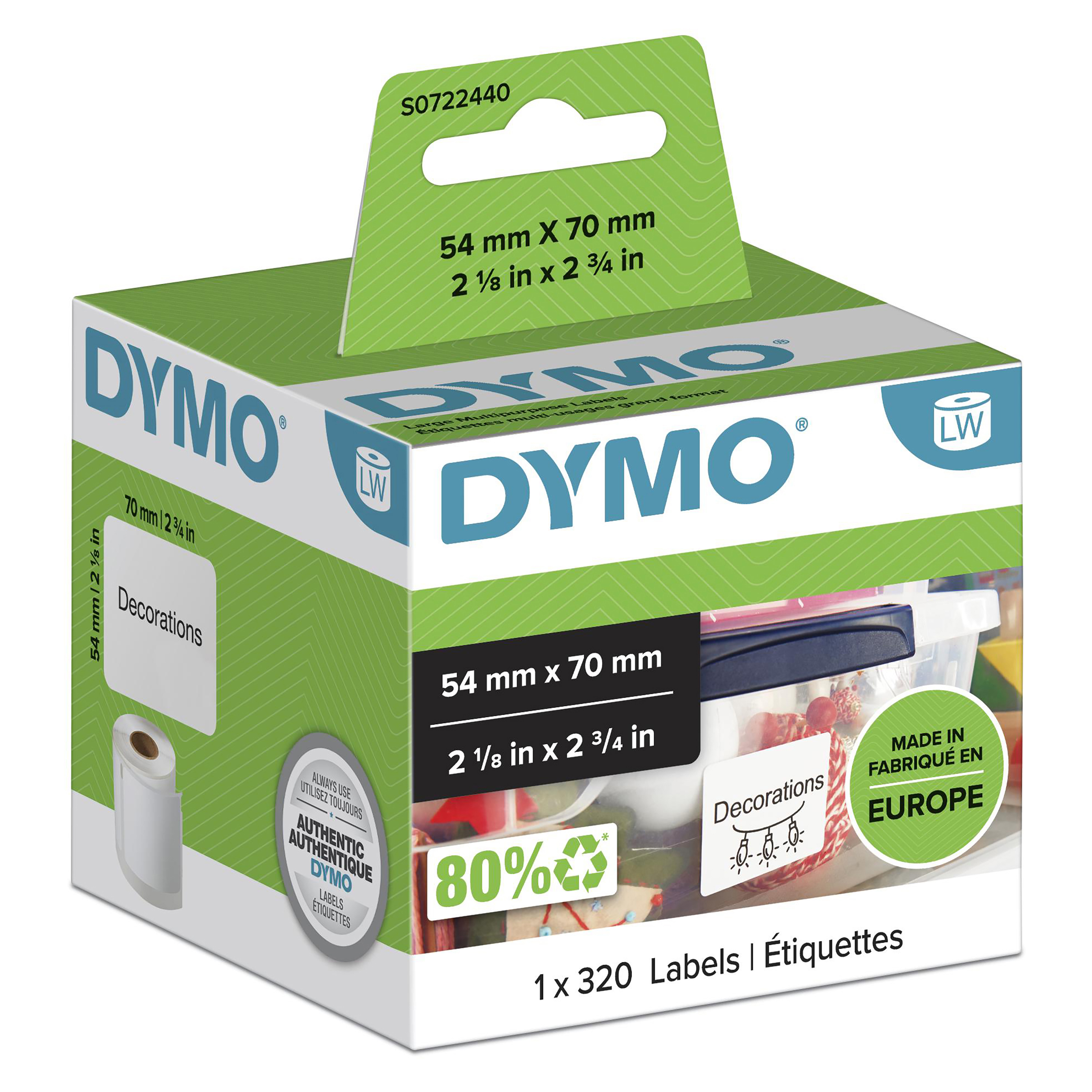 DYMO LW-Mehrzwecketiketten weiß 54x 70mm perm.320St/Rolle