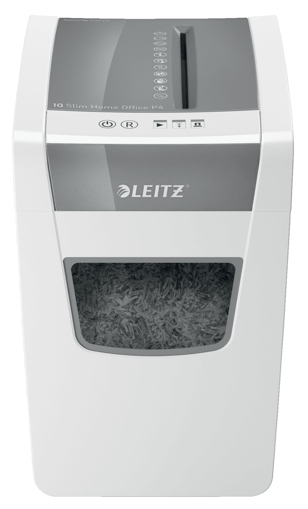 LEITZ IQ Home Office Slim Aktenvernichter mit Partikelschnitt P-4, 4 x 28 mm, bis 10 Blatt, weiß
